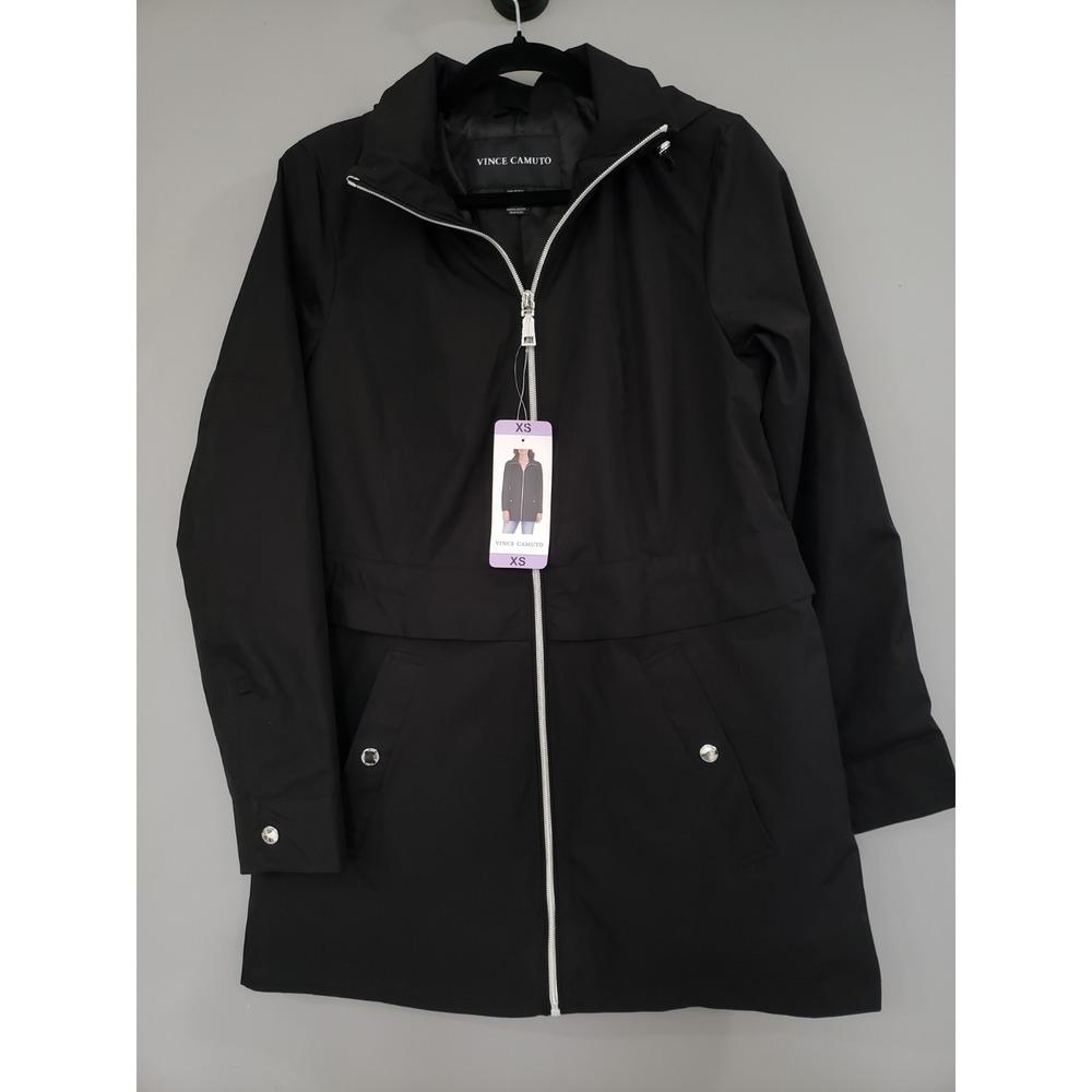 NEW Vince Camuto Windbreaker Lightweight Black Jacket SIZE XS Hooded Full Zip